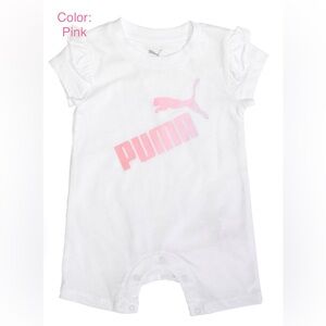 Puma Baby Girl Pink Logo Romper and Ruffle Sleeves, Color: Pink/Size: 6-9M